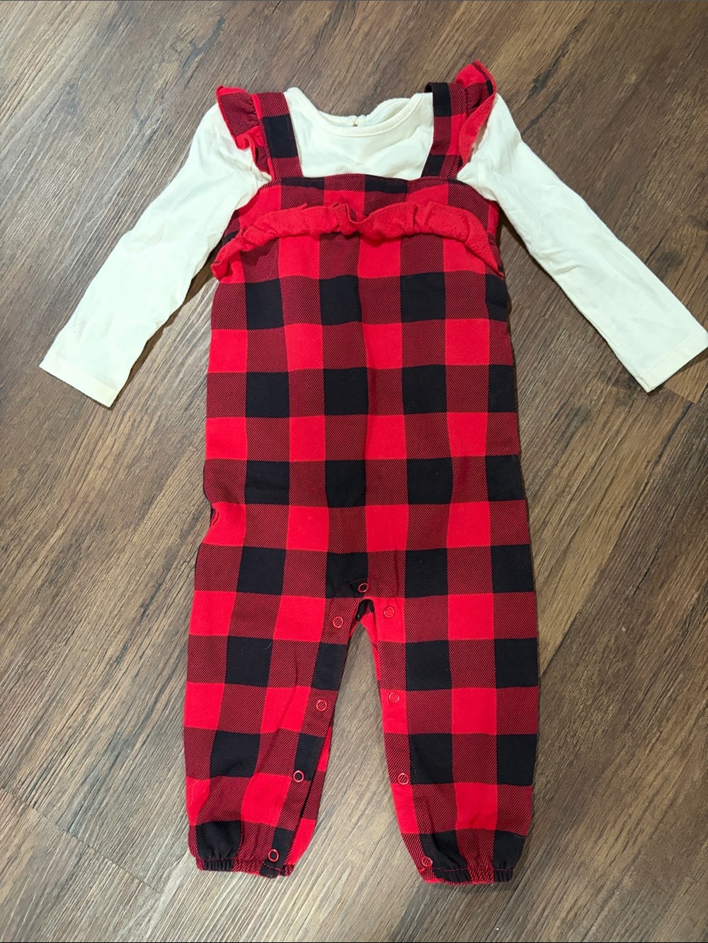 Joe Fresh Red and Black Buffalo Plaid Overalls